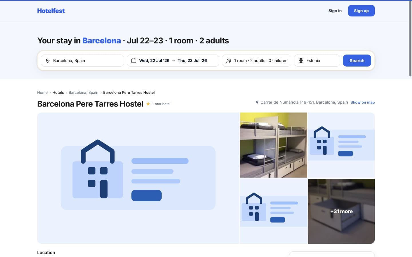Карточка объекта Hotelfest с галереей и местоположением