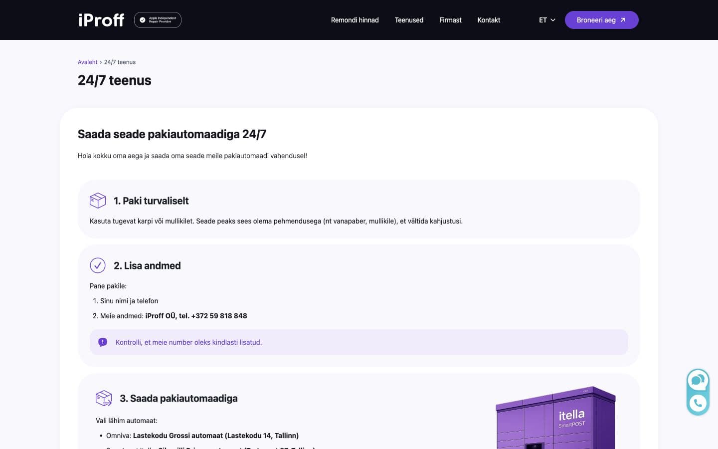 iProff 24/7 parcel-locker sending guide