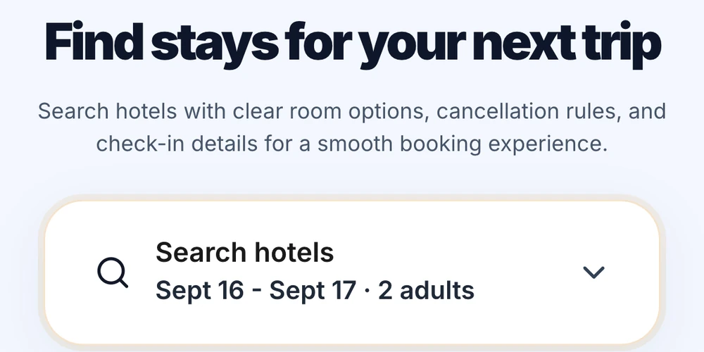 Hotelfest: Find a destination, compare hotels and choose a room.